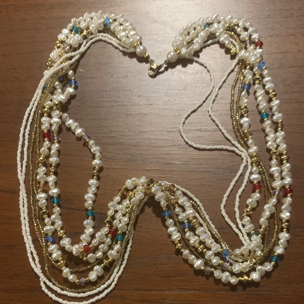 Vintage Multi strand/Multicolour Flat Pearl Necklace